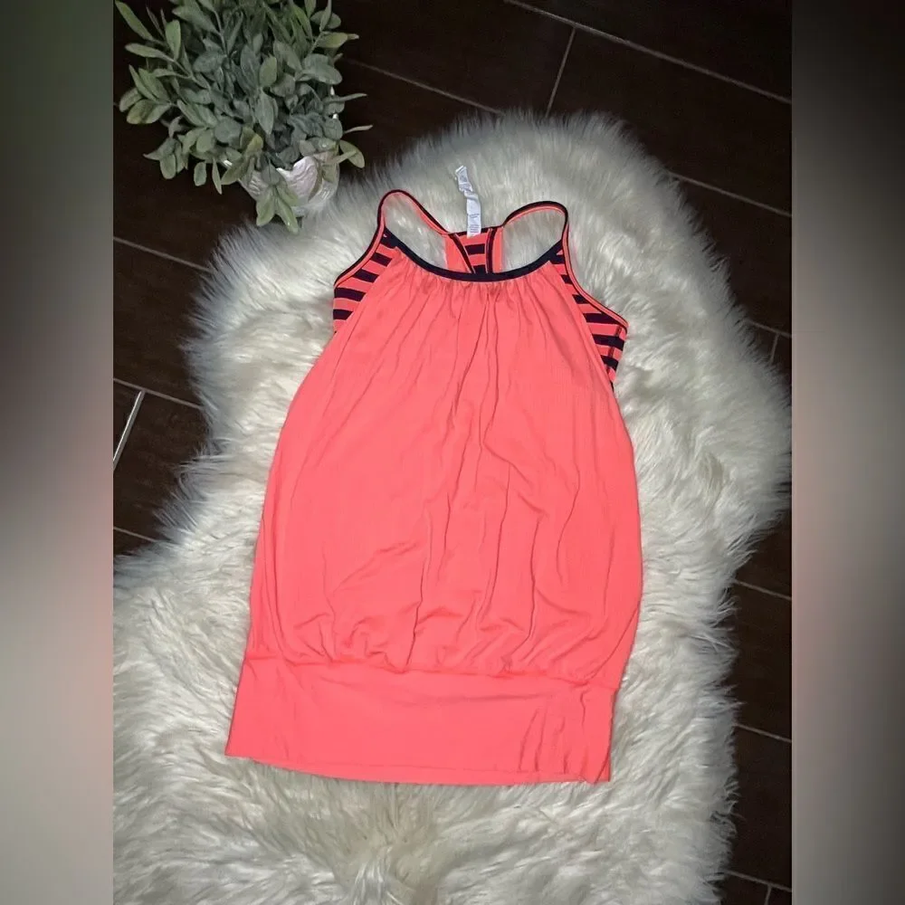 Lululemon No Limits coral/navy stripes attached bra tank top sz 6